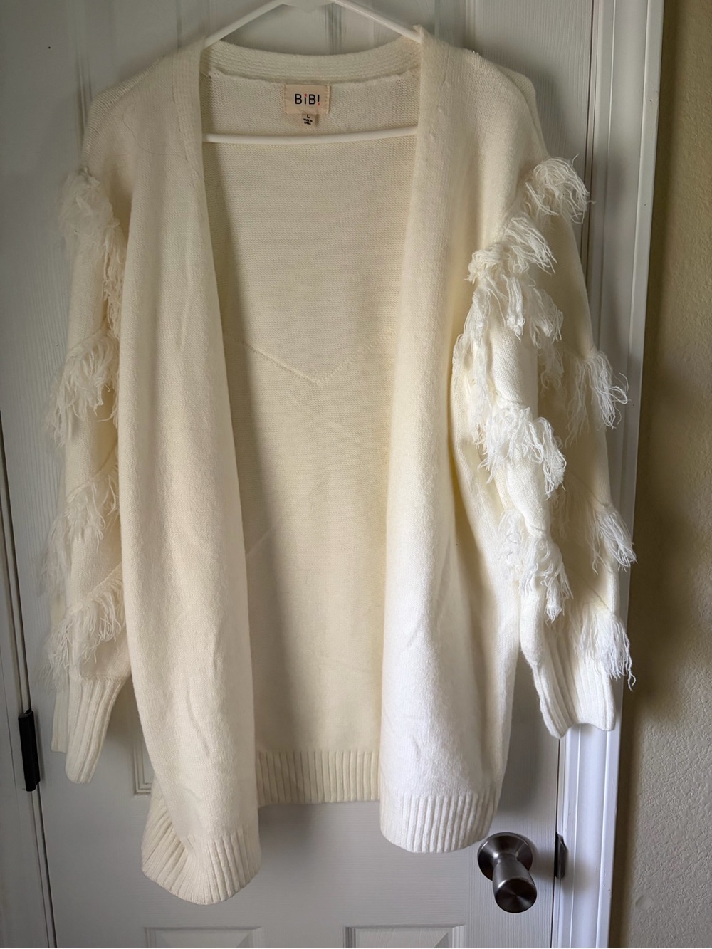 BiBi Ivory Fringe Sleeve Open Cardigan